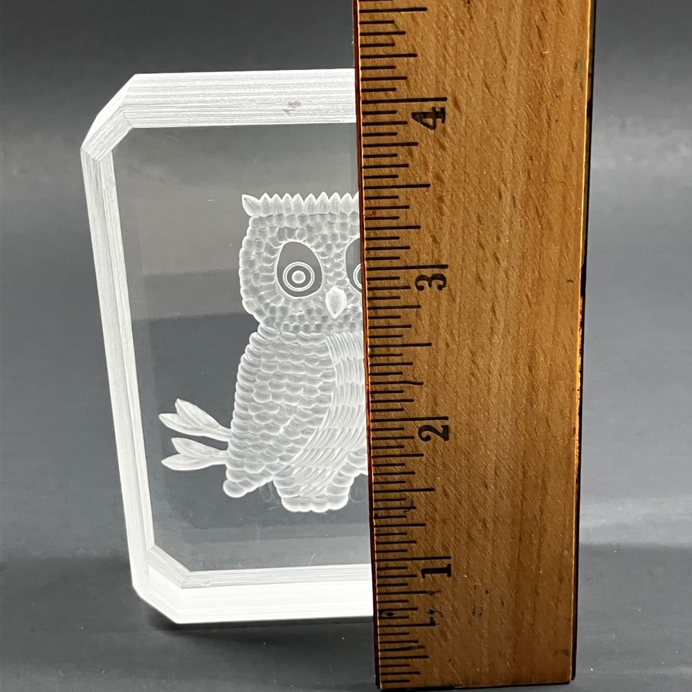 Ronald Fox Sculpture Lucite Owl 4in Clear Vintage Signed 1977 Art Paperweight - Picture 2 of 11